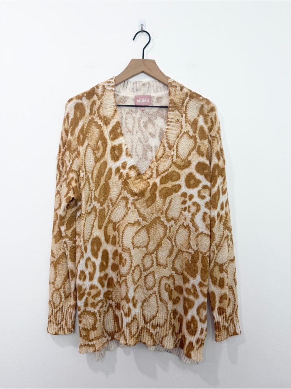 Show Me Your Mumu Cliffside Sweater Sandy Knit Cheetah Top V-Neck XS